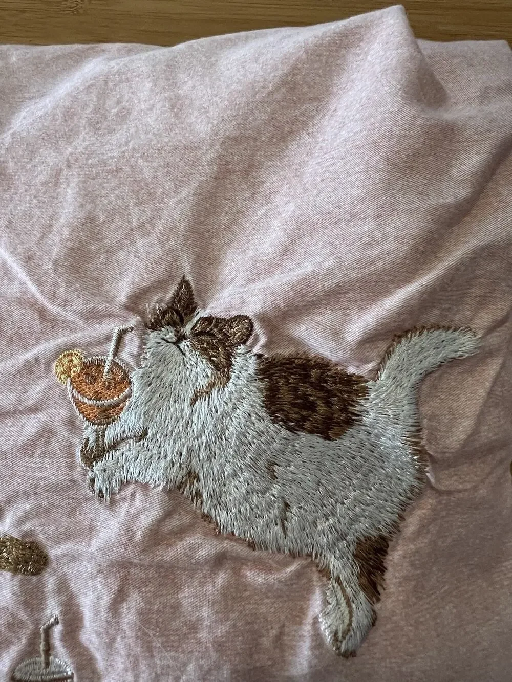 2PCs Embroidered Cat Kitten Cottage 100% Cotton Pink Duvet Cover Set Twin XL